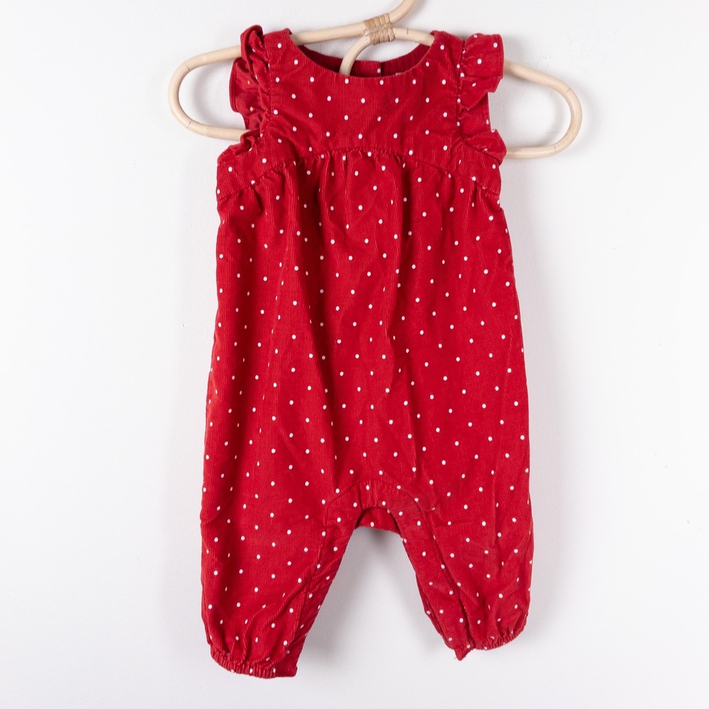 Baby Gap Romper Baby 0-3M Red Polka Dot Corduroy Ruffle Sleeveless Jumpsuit